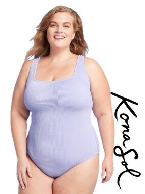 KONA SOL Full Coverage
Pucker Textured Square Neck
One Piece Swimsuit Plus Sz 22